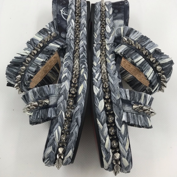 Christian Louboutin Spiked Denim Espadrille Mules - Picture 15 of 16